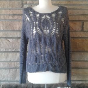 AEO Gray Open Knit Drop Shoulder Sweater